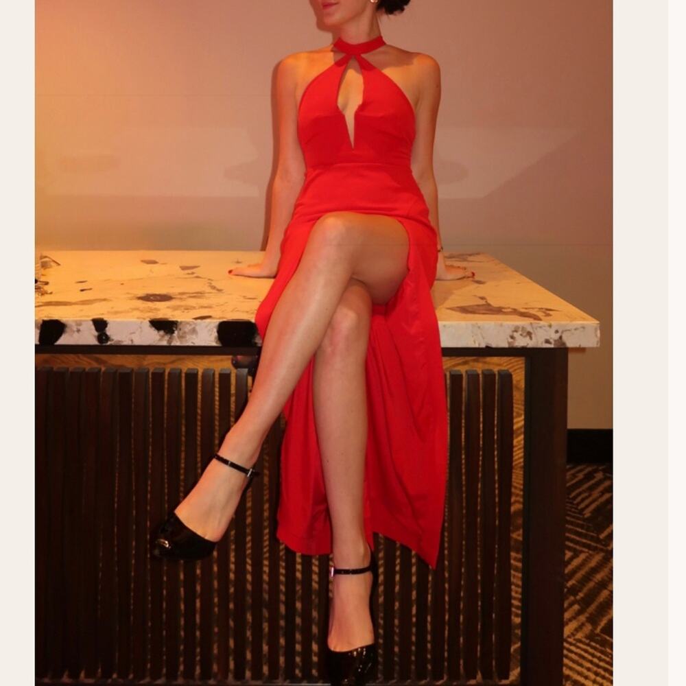 Anthropologie x Liv Foster‎ Sexy Halter Open Back Cocktail Dress Red